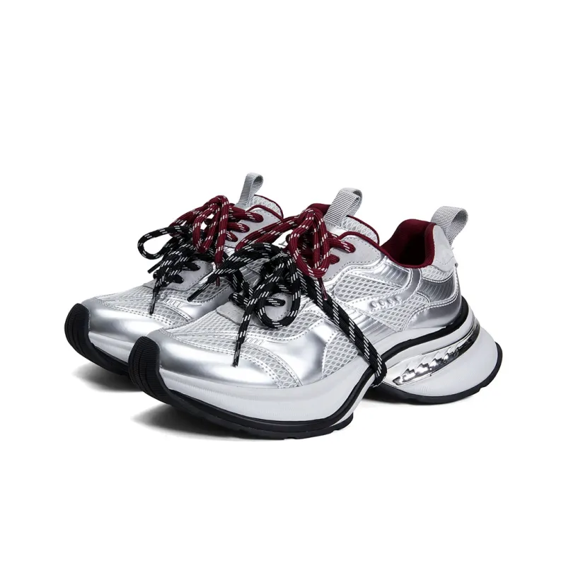 PT'SON Height Increasing Mid Top Chunky Sneakers Women's Galaxy Gray-2