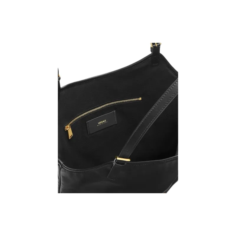 VERSACE Tag Cow Leather Tote Bag Shopping Bag Shoulder Bag Handbag Medium Size Women's Black-3