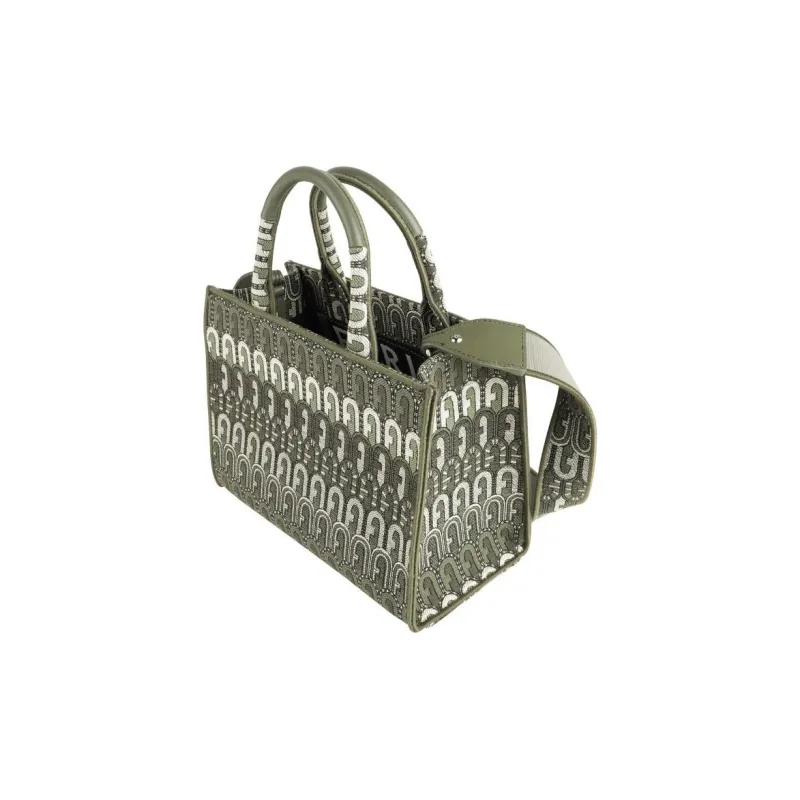 Furla Jacquard Fabric Tote Bag, Shopping Bag, Shoulder Bag, Crossbody Bag, Handbag Trumpets Women's Green-1