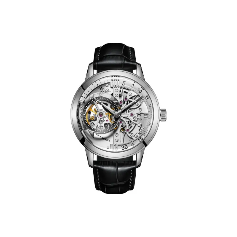 OBLVLO Automatic Mechanical Movement Cowhide Strap Men's Watches Black Dial-6
