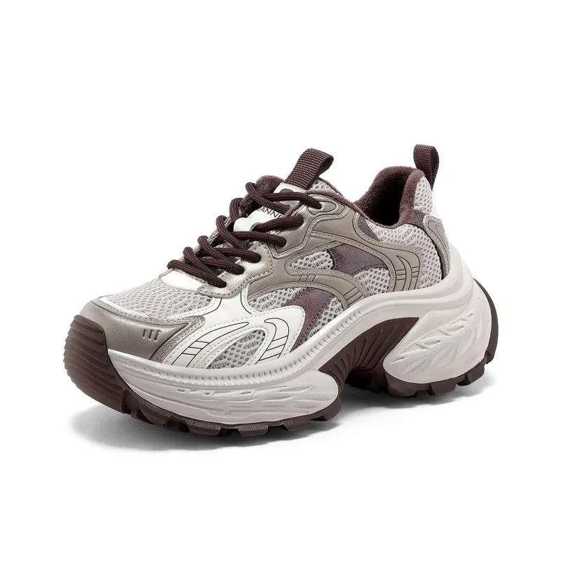 C°BANNER Anti Slip And Wear Resistant Height Increasing Low Top Chunky Sneakers Women's Gray Zongzi-1
