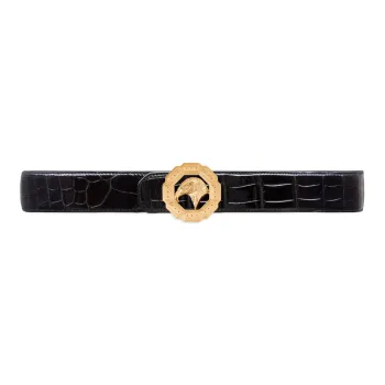 STEFANO RICCI Crocodile Leather Gold-Plated Leather Belts Men's Black Width: 3.8CM