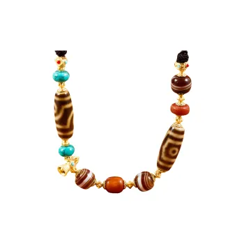 JIUCHAOGUZHU Agate Dzi Bead Necklace Unisex