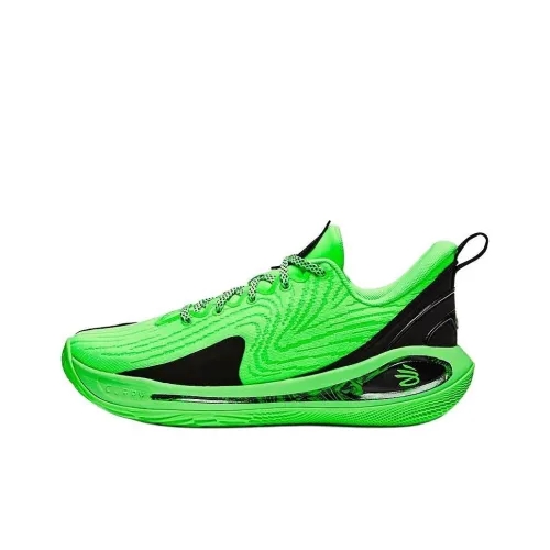 Under Armour Anti Slip Wear Resistant Low Top Children's Basketball Shoes Green/Black Teenagers