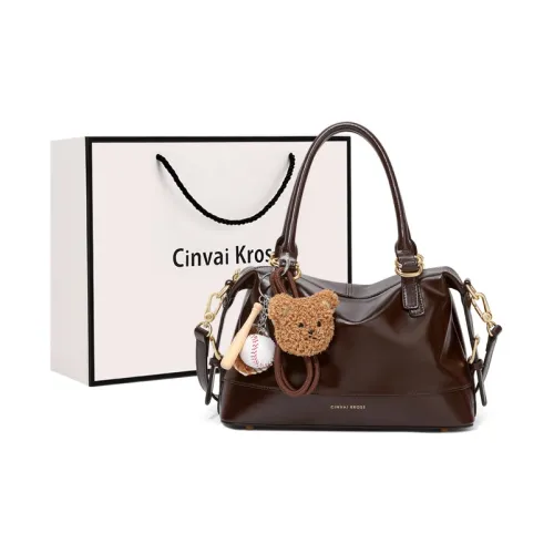 Simvay Clos Cow Split Leather Bonded Synthetic Leather Boston Bag One Shoulder Handbags Women's Coffee