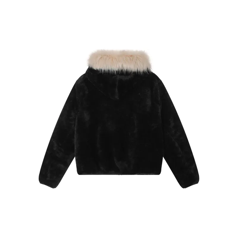 WLNEXT Fur Collar Coat Trendy Brand Premium Effortless Style Puffer Jacket Unisex Black-1