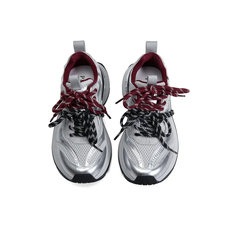 PT'SON Height Increasing Mid Top Chunky Sneakers Women's Galaxy Gray-4