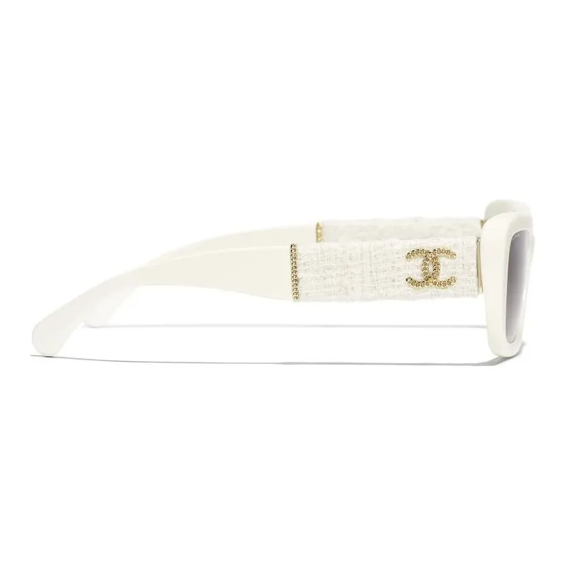CHANEL Plate Frame Rectangular Sunglasses Unisex White-2