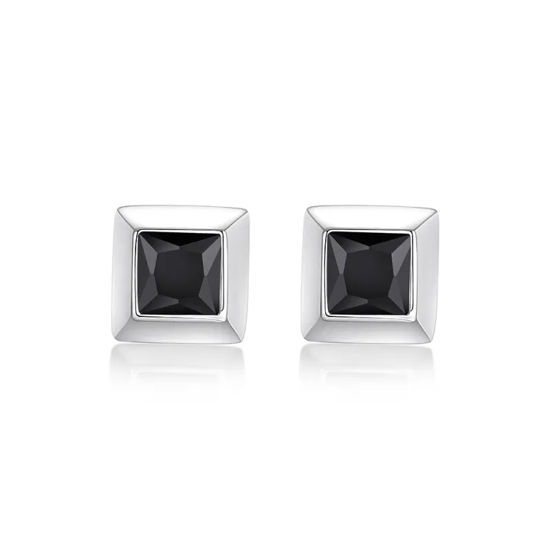 KADER 925 Sterling Silver Stud Earrings Unisex Black White, Bestie-0