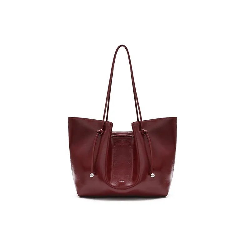 MUVA Polyester Tote Bag Shoulder Bag Large Size Women's Latte Brown/Cherry Red/Twilight Black-4