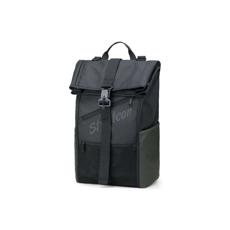 Fillove Fabric Backpack Regular Unisex Black With Green White English/Black With Green Black English-6