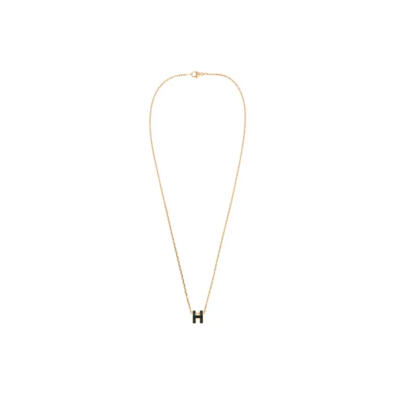 HERMES 18K Rose Gold Necklaces Women's Green-1