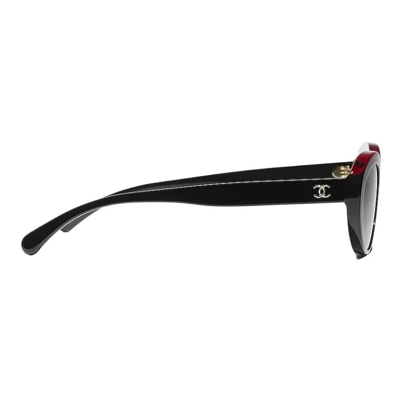 CHANEL Acetate Oval Sunglasses Women's Black Red-2