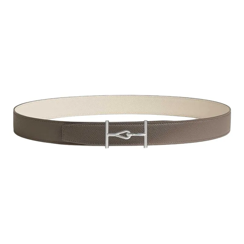 HERMES Calfskin Leather Belts Men's Light Brown Width: 3.2CM-0