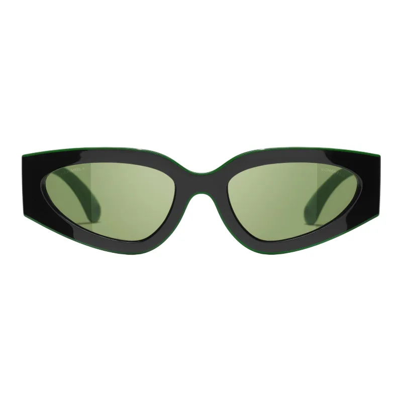 CHANEL Organic Acetate Fiber Irregular Shape Sunglasses Men's Green-0
