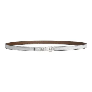 HERMES Leather, Metal, Calfskin, Palladium Plated Leather Belts Women's Brown/White Width 1.3CM