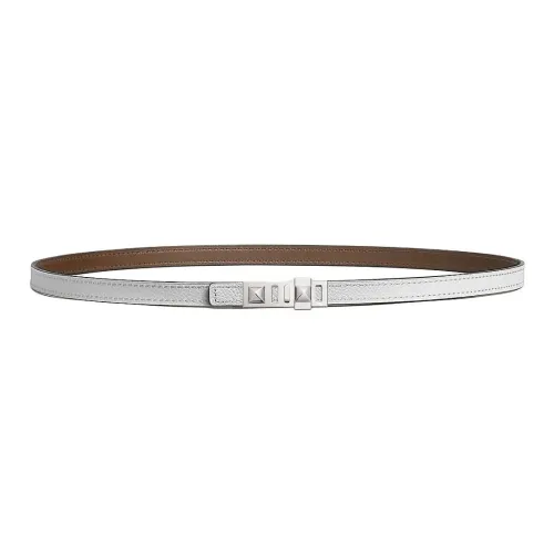HERMES Leather, Metal, Calfskin, Palladium Plated Leather Belts Women's Brown/White Width 1.3CM