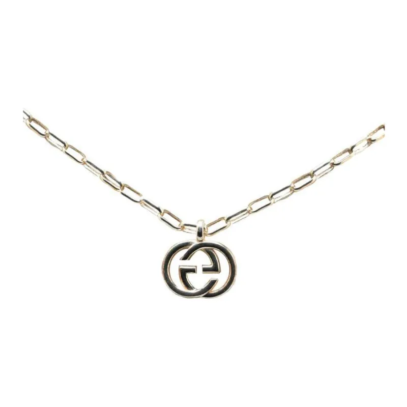 GUCCI 20th Century Sterling Silver Interlocking G Pendant Necklace-1