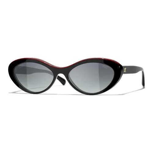 CHANEL Acetate Oval Sunglasses Women's Black Red