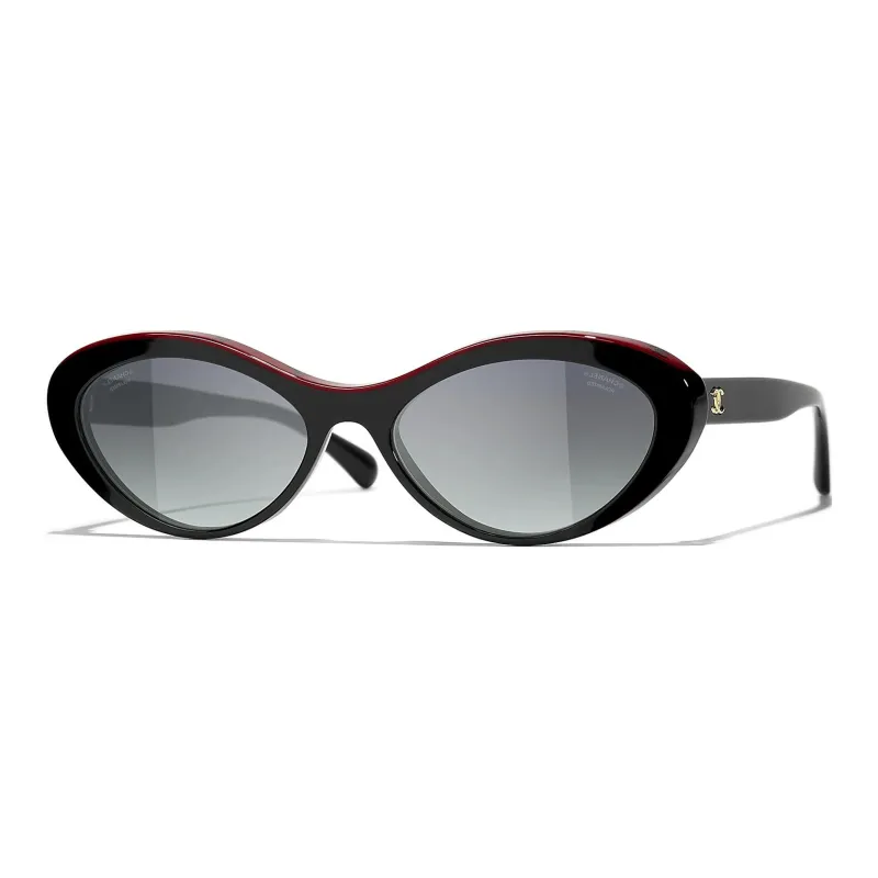 CHANEL Acetate Oval Sunglasses Women's Black Red-0