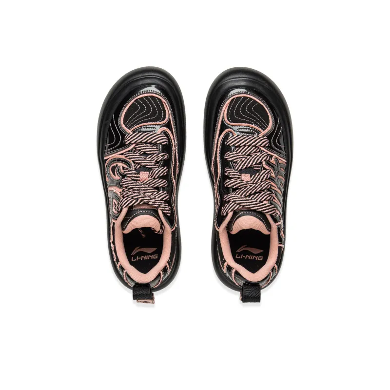 LiNing Puff Platform Coverage Cushioning Low-Top Skateboard Shoes Women's Black Pink-3