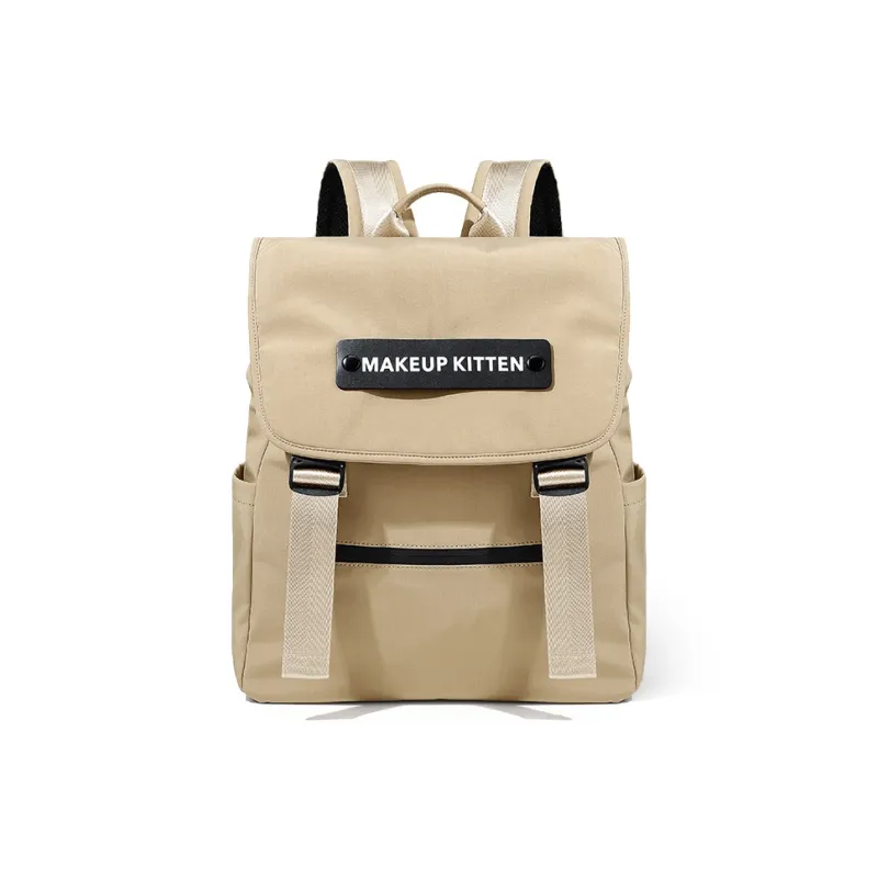 MAKEUP KITTEN Nylon Fabric With Synthetic Leather Backpack Unisex Khaki-1