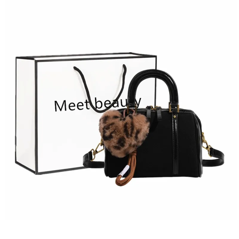 Fitchell PU Bowling Bag Handbag Crossbody Bag Regular Women's Coffee/Brown Black/Red-6