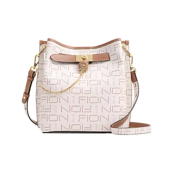 FION PVC Bucket Bag Handbag Shoulder Bag Crossbody Bag Women's Ecru & Camel