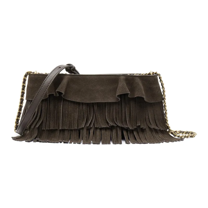 Staccato Split Cow Leather Hobo Shadow Chaser Crossbody Bag Medium Size Women's Vintage Dark Coffee-1