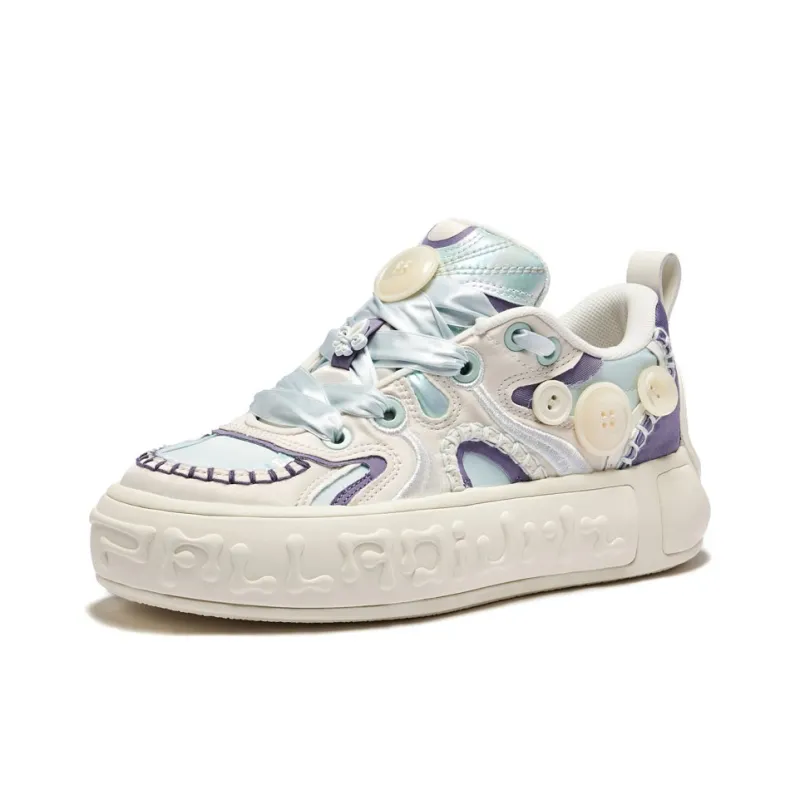 Palladium Button Shoes Wear Resistant Slip Resistant Low Top Skateboard Shoes Unisex White-3