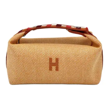 HERMES Canvas Toiletry Bag Regular Unisex Orange