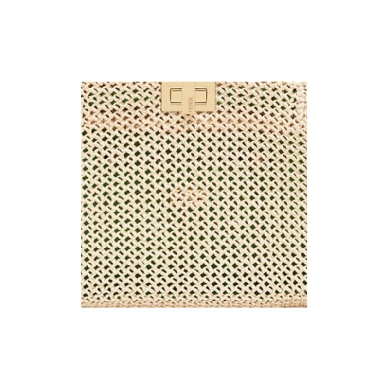 FENDI Peekaboo Raffia Handbag Mini Women's Beige & Green-1