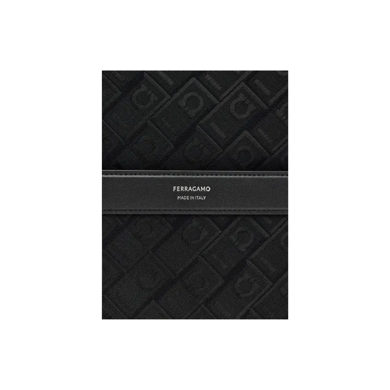 FERRAGAMO Calfskin Textile Backpack Men's Black-4