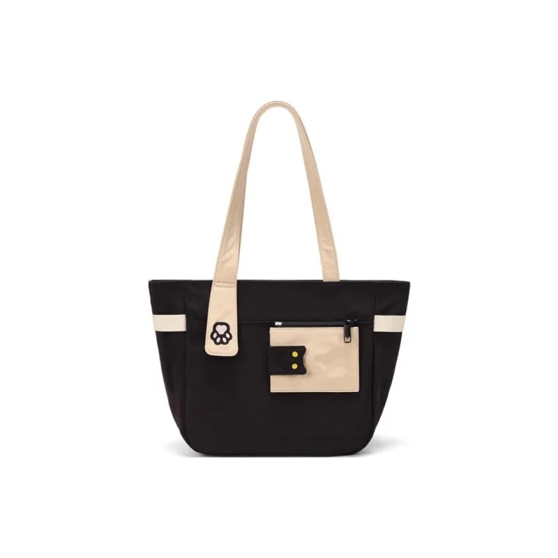 NOXXON Nylon Handbag, Shoulder Bag Large Size Women's Obsidian Black/Khaki-0