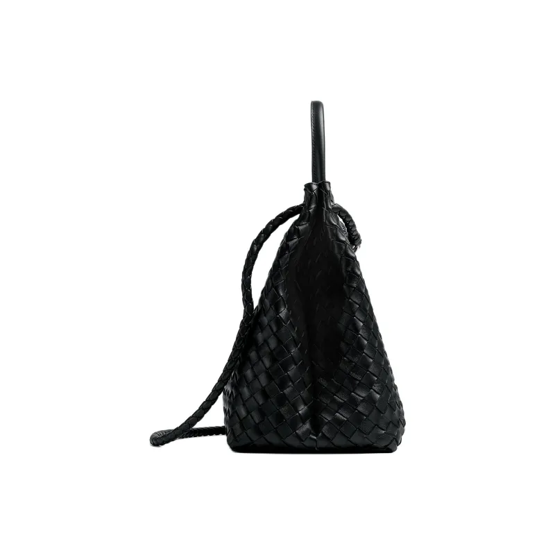 Bottega Veneta Andiamo Series Lambskin One Shoulder Handbags Large Size Women's Black-1