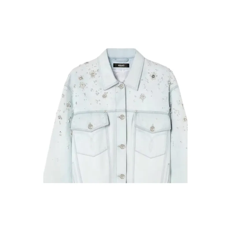 VERSACE Embroidered Denim Jacket 'Light Blue Ice'-5