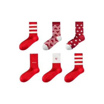 MADALLO Mid Calf Socks Women's 6 Pack Red