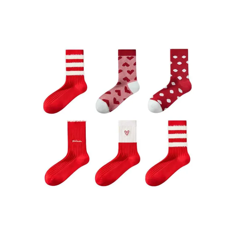 MADALLO Mid Calf Socks Women's 6 Pack Red-0