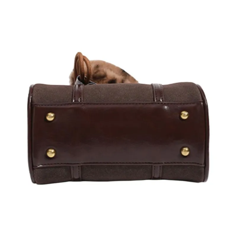 Fitchell PU Bowling Bag Handbag Crossbody Bag Regular Women's Coffee/Brown Black/Red-2