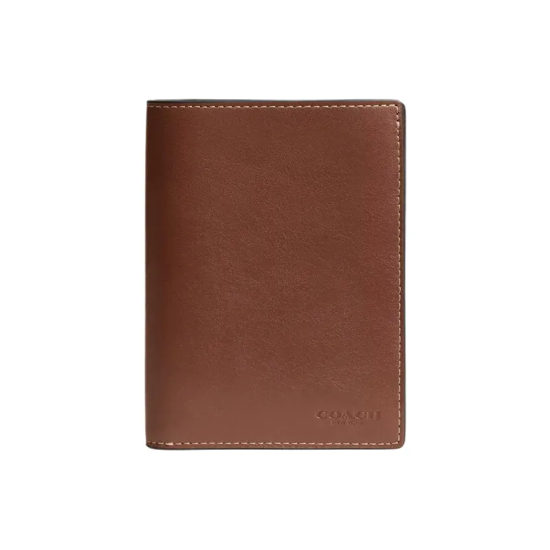 COACH Grained Leather Passport Holder Wallet Mini Men's Red Wood Color-0