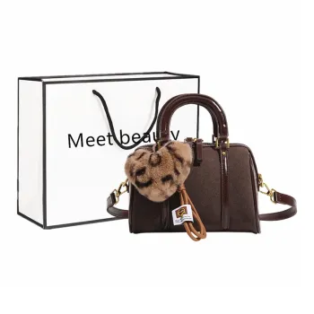 Fitchell PU Bowling Bag Handbag Crossbody Bag Regular Women's Coffee/Brown Black/Red
