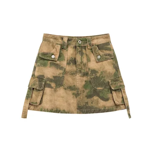 NO ONE ELSE Casual Short Skirts Women's Green Camouflage