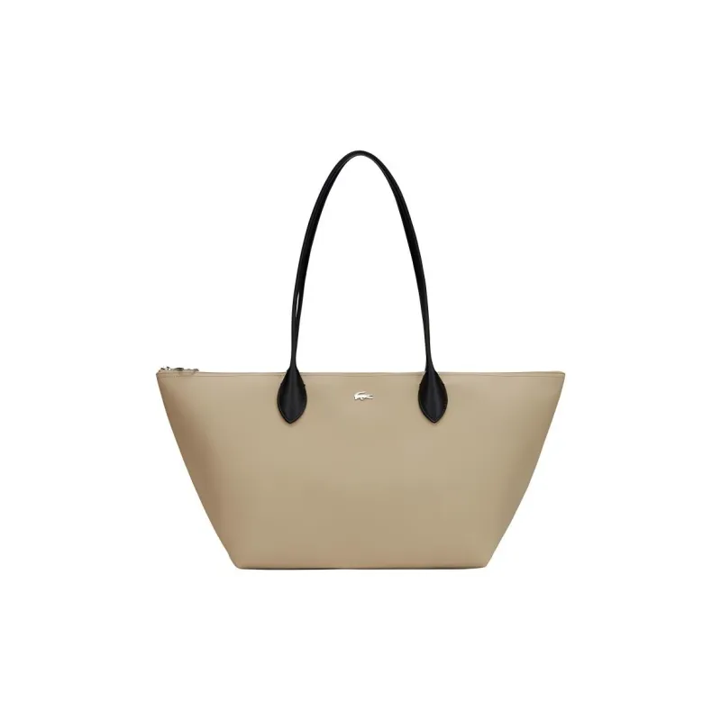 LACOSTE PVC One Shoulder Handbag Tubas Women's Beige Black-0