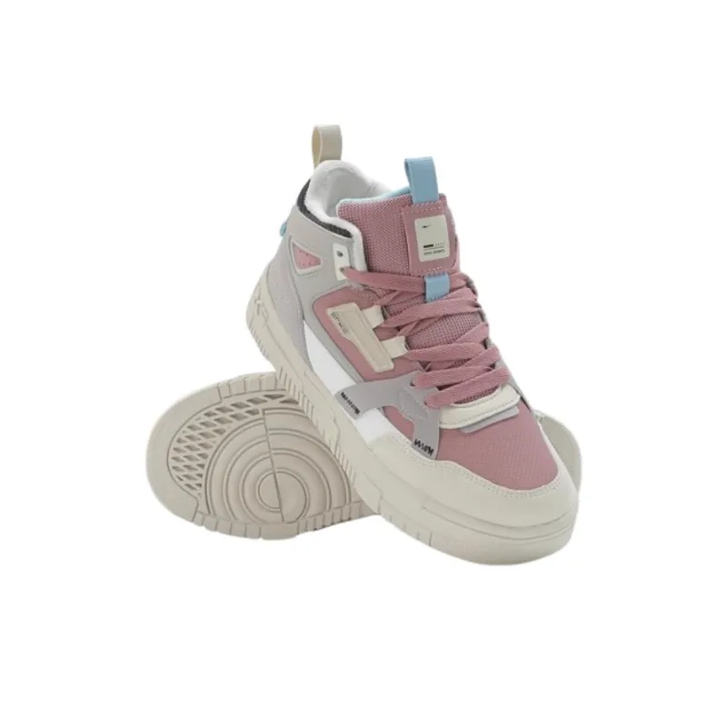 Erke Sports Collection Warm Anti Slip And Wear Resistant High Top Skateboard Shoes Women's Pink Gray White-2