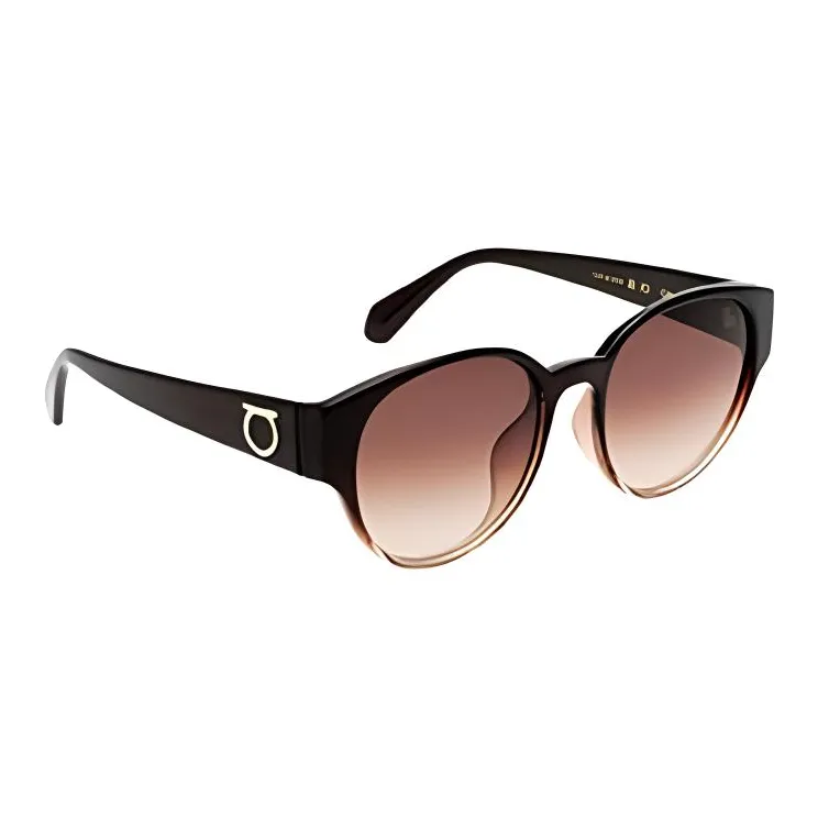 FERRAGAMO Plate Frame Round Sunglasses Unisex Black-1