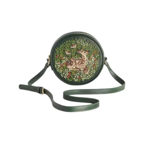 Fable PU Round Bag, Crossbody Bag, Shoulder Bag Medium Size Women's Green Deer