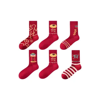 MADALLO Mid Calf Socks Unisex 6 Pack Red