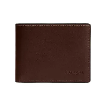 COACH Natural Grain Leather Wallet Mini Men's Brown Red