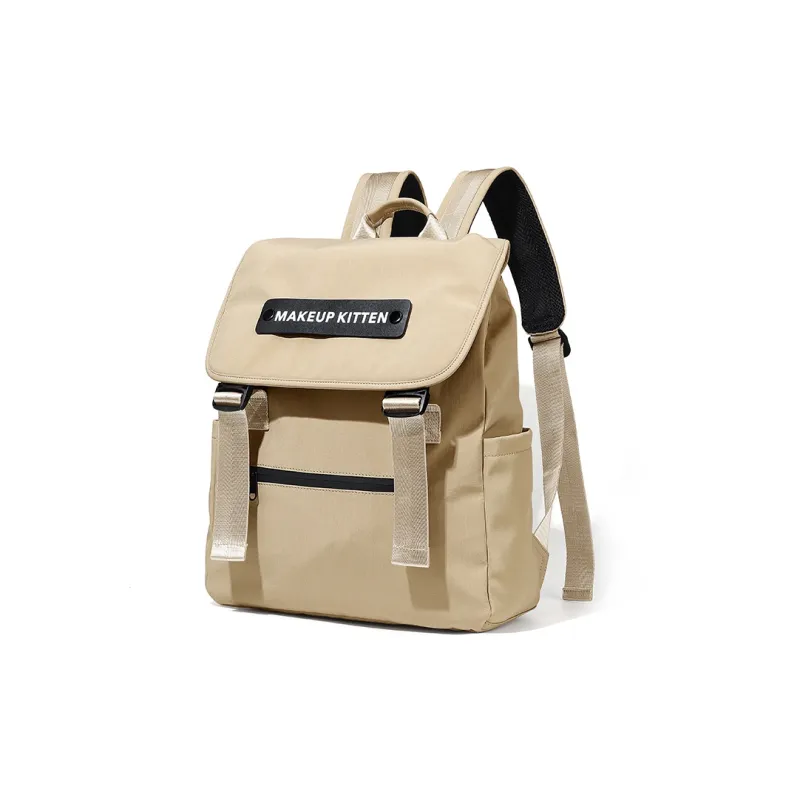 MAKEUP KITTEN Nylon Fabric With Synthetic Leather Backpack Unisex Khaki-2