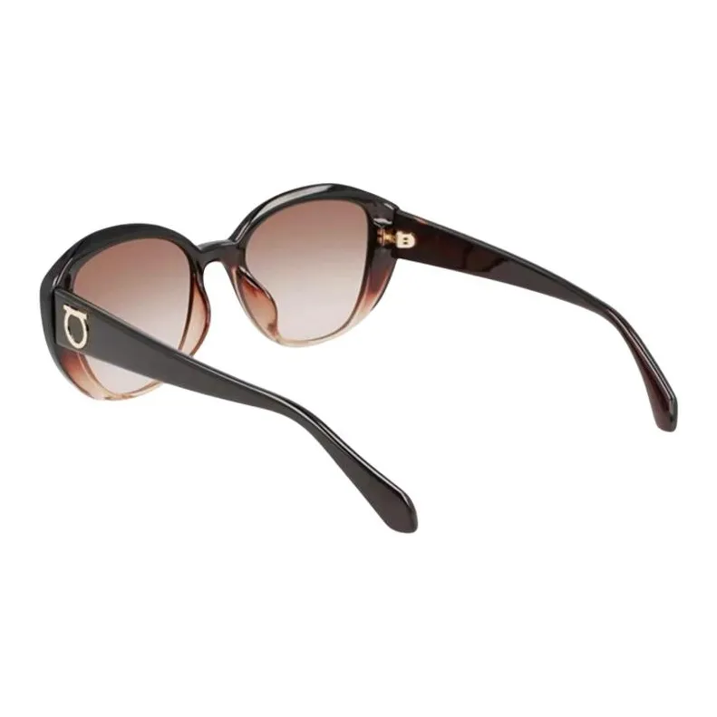 FERRAGAMO Plate Frame Cat Eye Sunglasses Women's Dark Brown-2